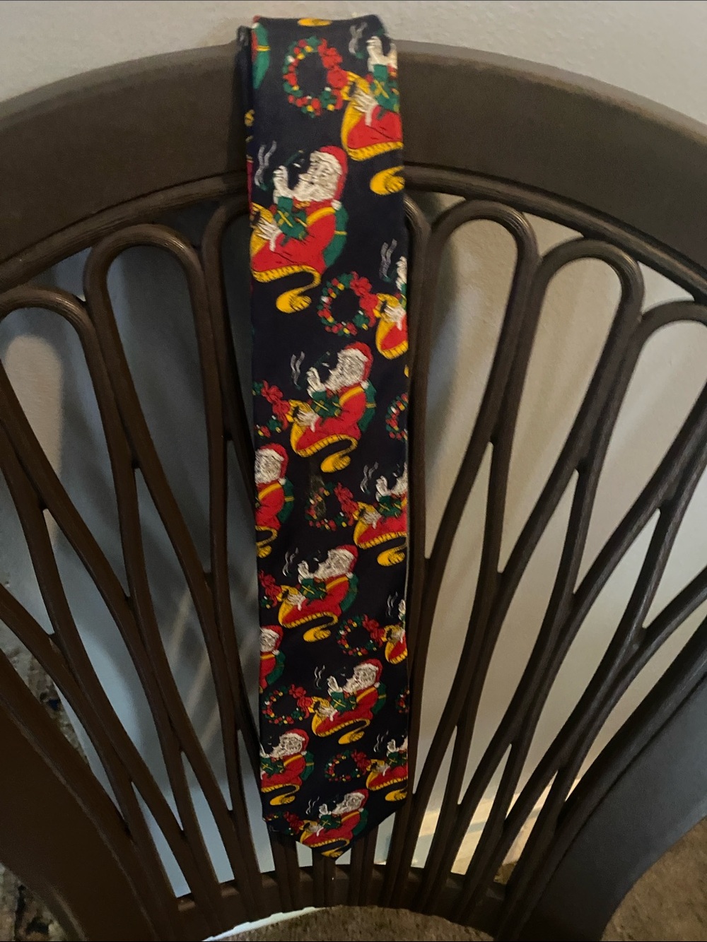 Dior Navy Tie with Red, Green and Yellow Holiday Motif
